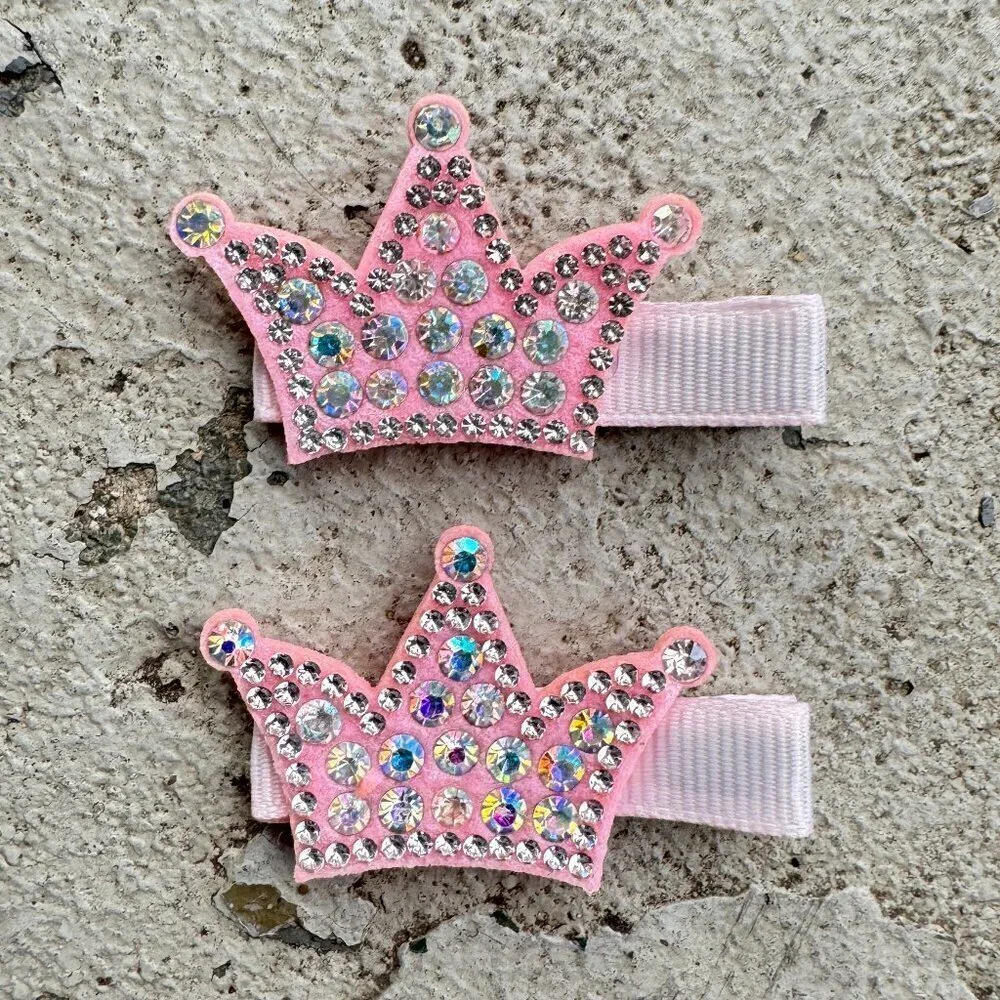 Pink Glitter Crown Baby Hair Clips